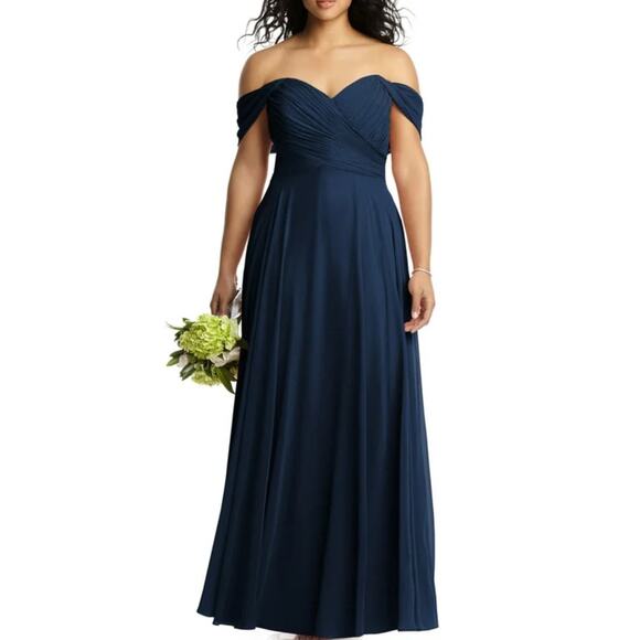 Dessy Collection Navy Blue Off-Shoulder Maxi Dress - Picture 1 of 10